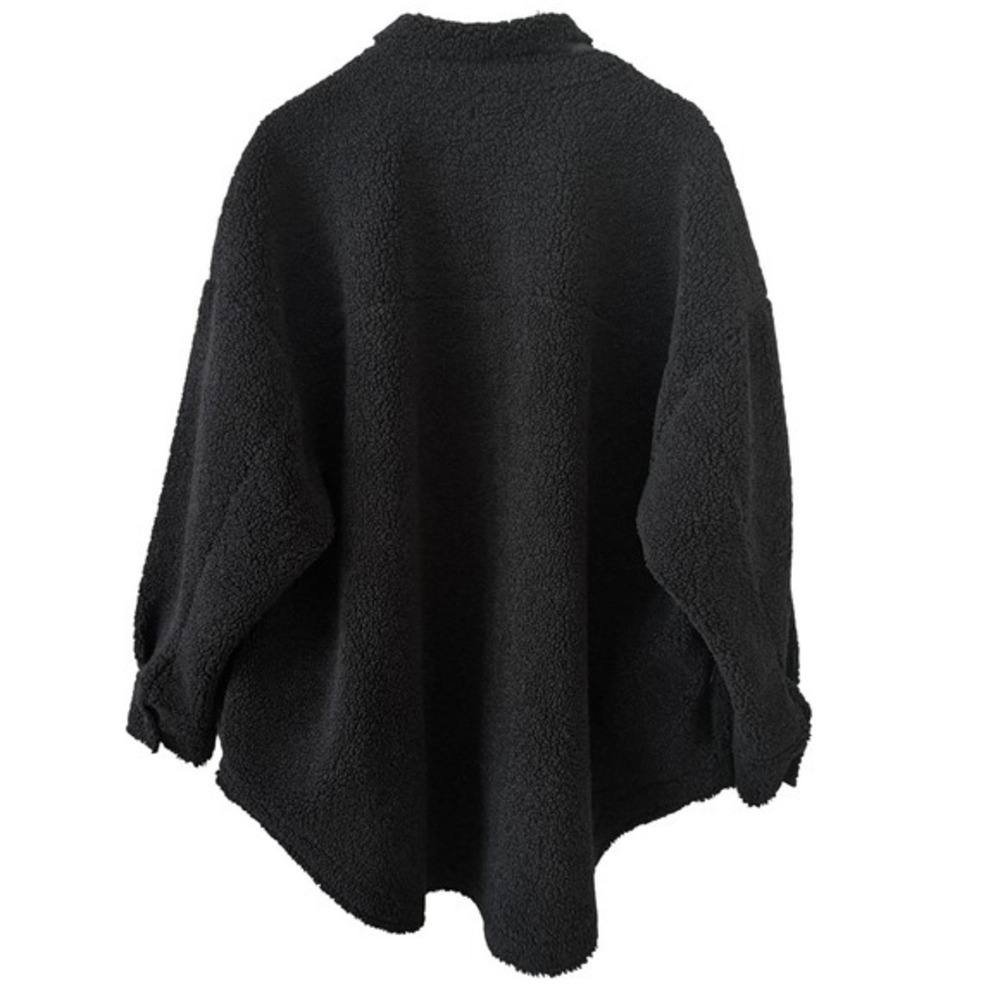 Good‎ American Black Sherpa Teddy Fleece Shacket Oversized Jacket Coat - Picture 6 of 6